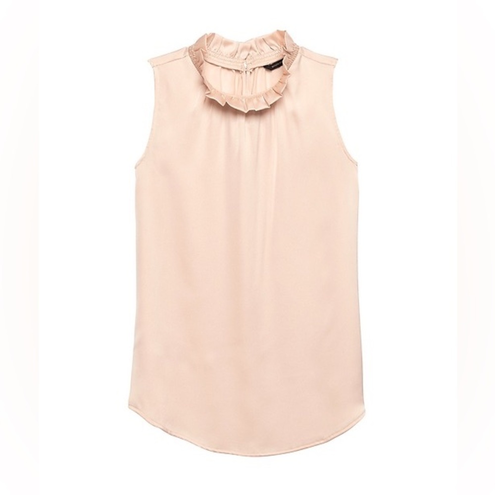 Banana Republic SL Ruffle Drama Neck White Peach Sleeveless Top